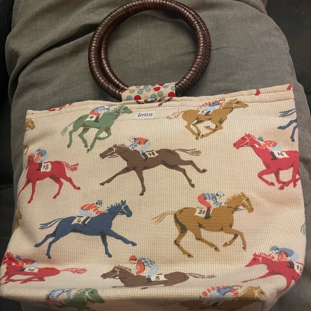 Racehorse Fabric Purse with wicker handles